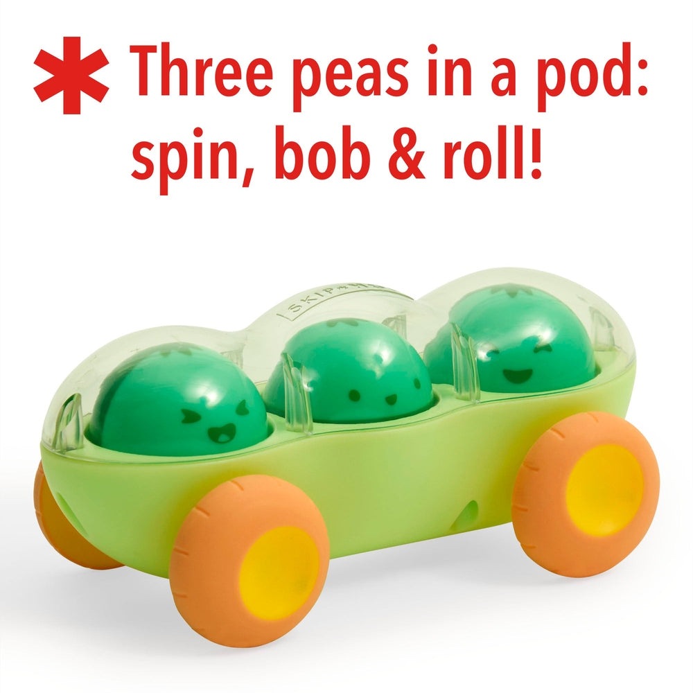 Skip Hop Farmstand Pod Squad Car with three green pods on a lime wagon and orange wheels