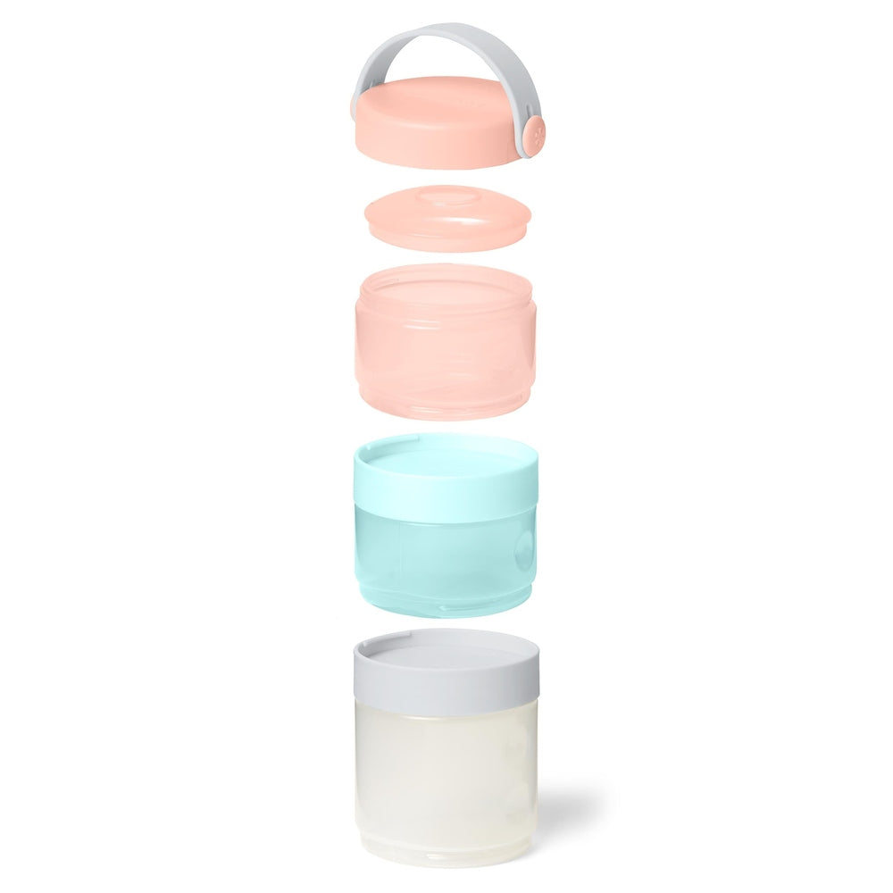 Skip Hop formula-to-food containers set of 5 pastel jars with lids and a carrying handle