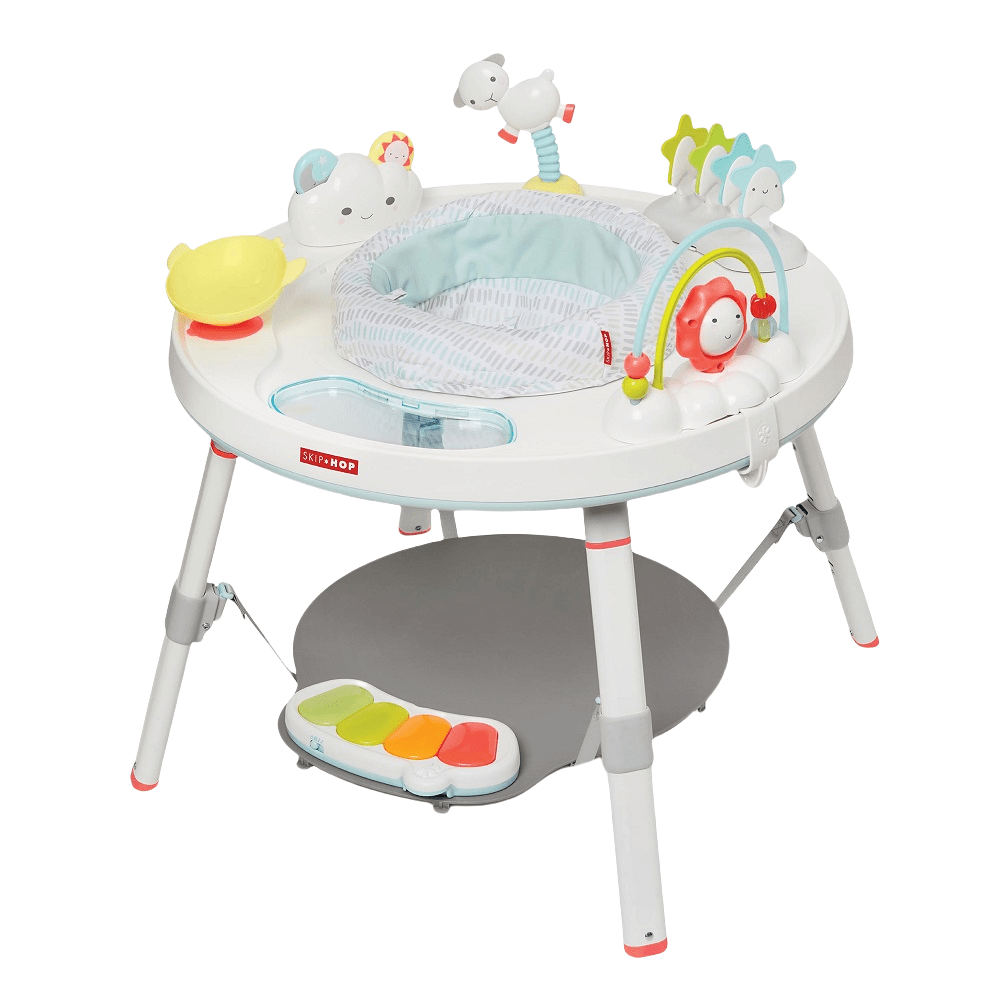 Skip Hop Silver Lining Cloud Baby's View Activity Center with cushioned seat and colorful toys