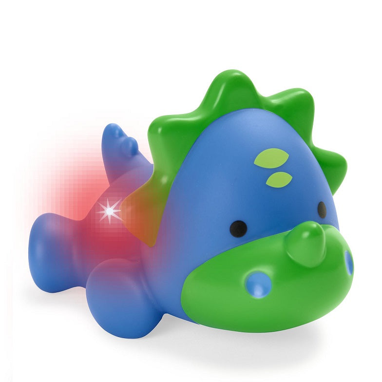 Skip Hop Zoo light-up bath dinosaur toy, blue body with green belly and lime accents