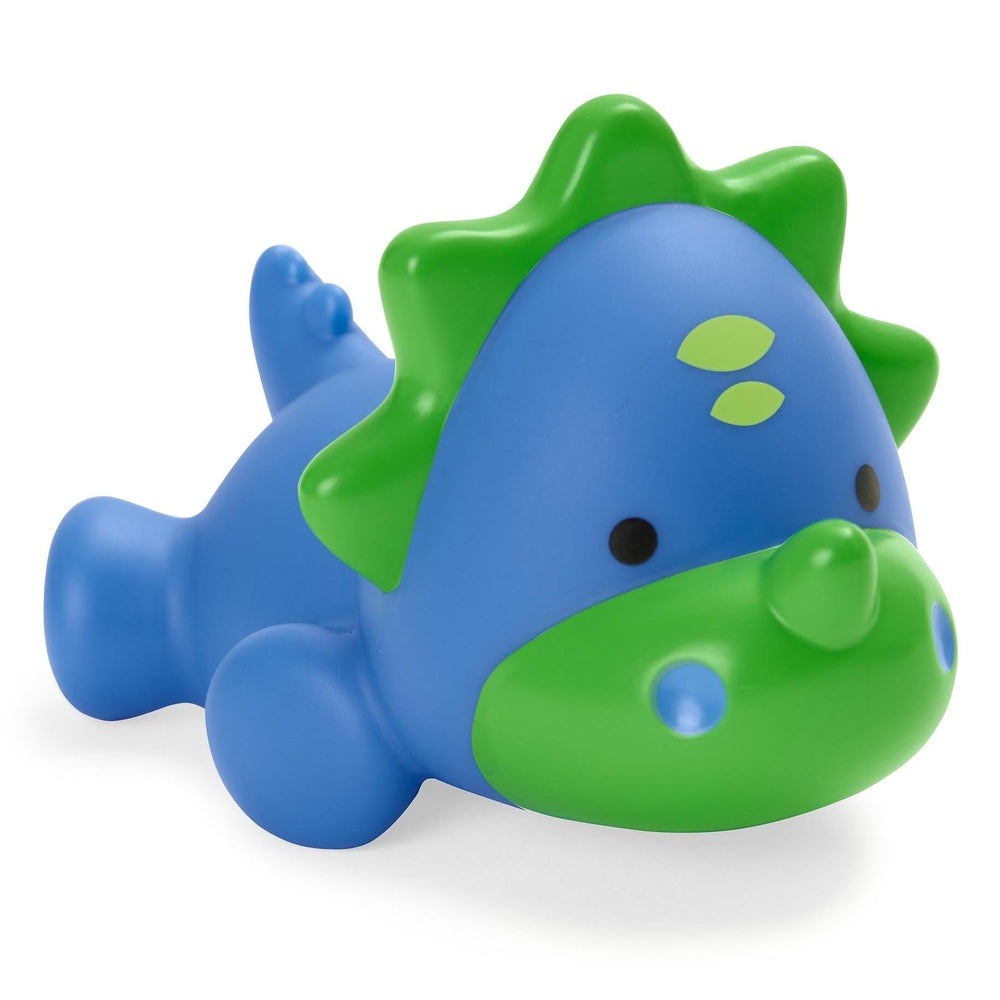 Dinosaur bath toy from Skip Hop Zoo, blue body with green snout and fins and light-up feature