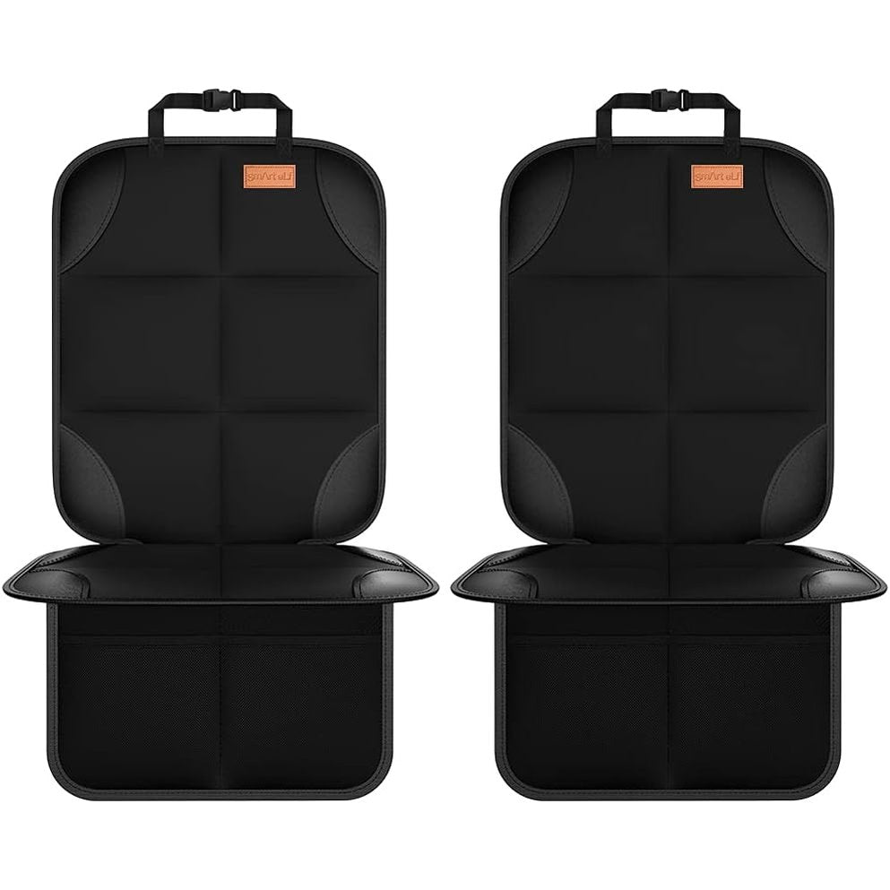 Smart Elf Car Seat Protector 2-pack; black padded car-seat protectors with handles by Baby EnRoute.