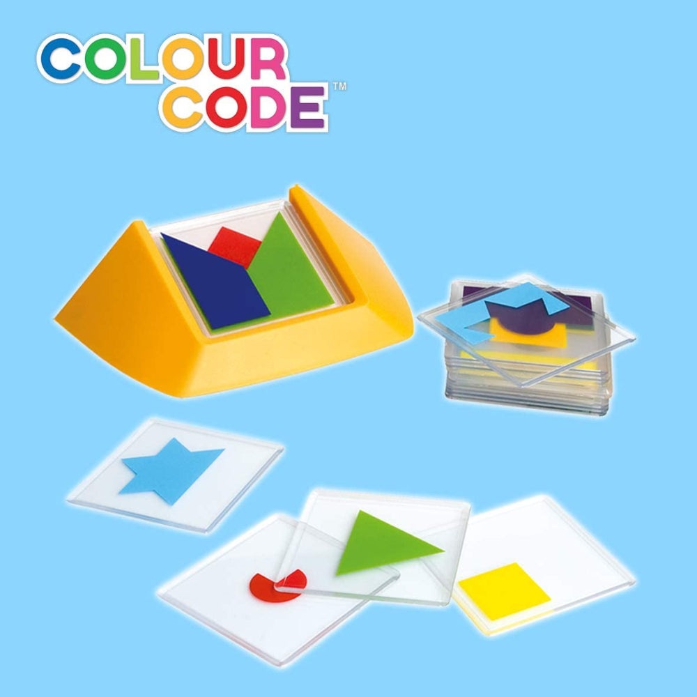 Smart Games Colour Code puzzle set with yellow base, clear tile trays and colorful shape tiles SMART GAMES