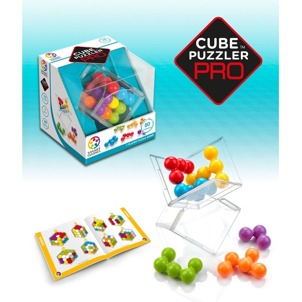 Cube Puzzler Pro by SMART GAMES: clear cube with multicolored balls, boxed set