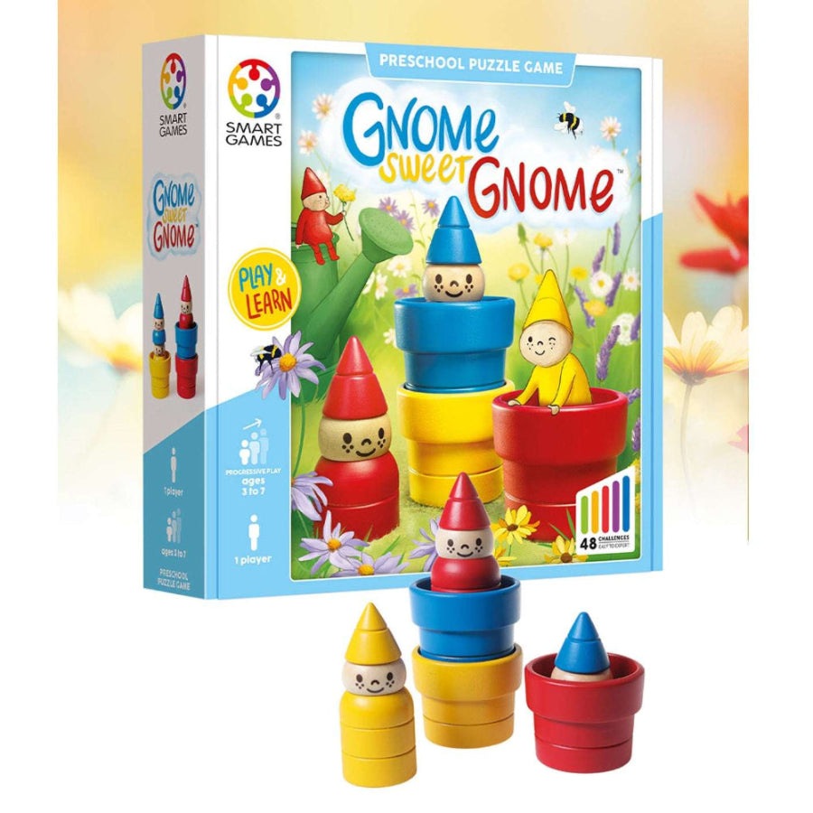 Smart Games Gnome Sweet Gnome preschool puzzle game with colorful stackable gnomes by SMART GAMES