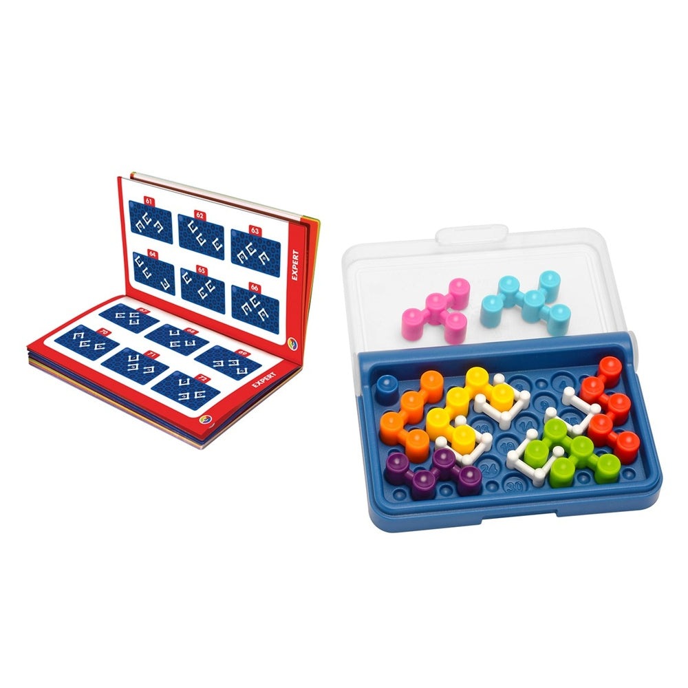 Smart Games IQ Blox puzzle set with blue pegboard, colorful pegs and challenge cards (2 items)