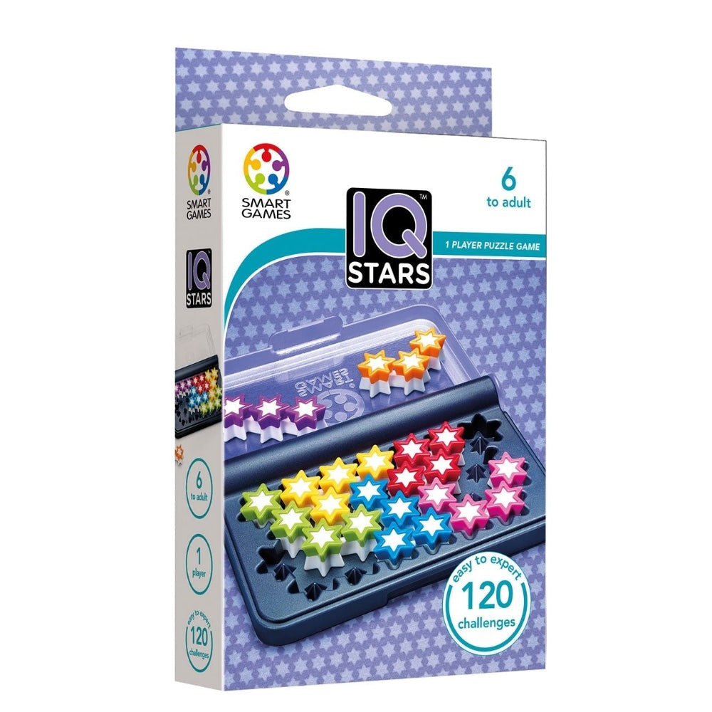 IQ Stars puzzle game by Smart Games; colorful star pieces for 1 player, 120 challenges