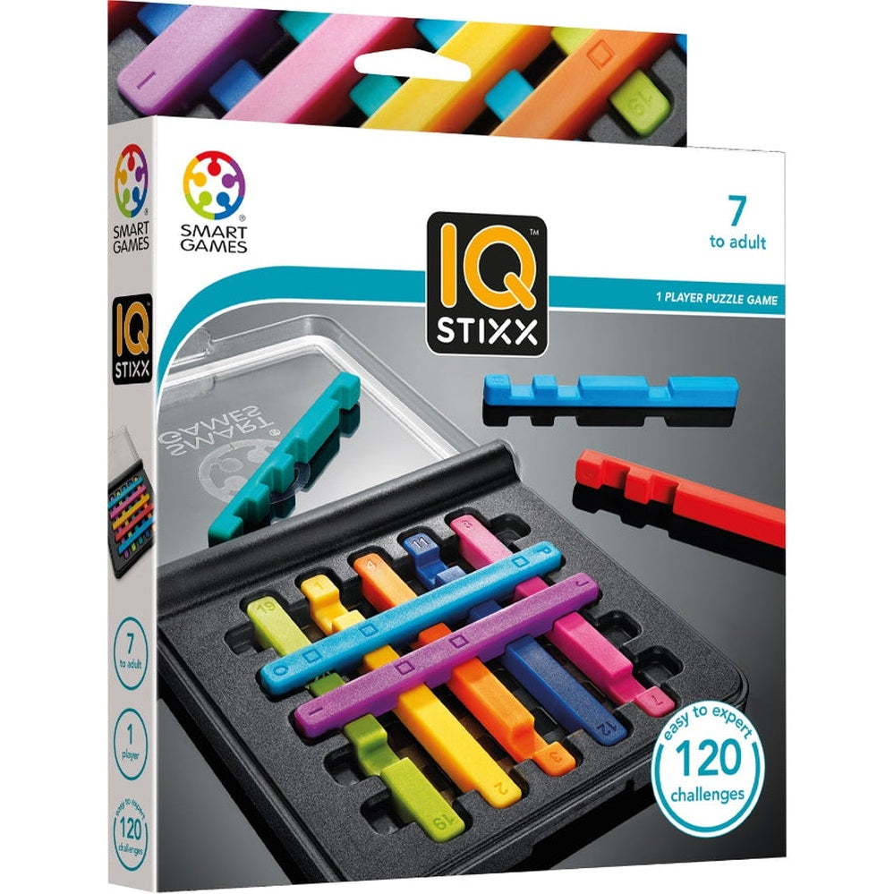 IQ Stixx puzzle game by Smart Games; colorful plastic sticks with case, 1 player, 120 challenges