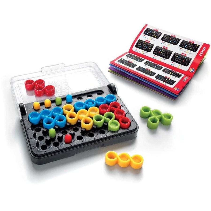 Smart Games IQ Twist educational toy with colorful interlocking rings in a black tray