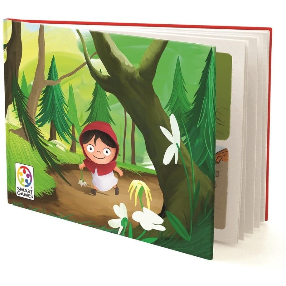 Smart Games Little Red Riding Hood Deluxe puzzle book for kids featuring a forest scene with Little Red Riding Hood.