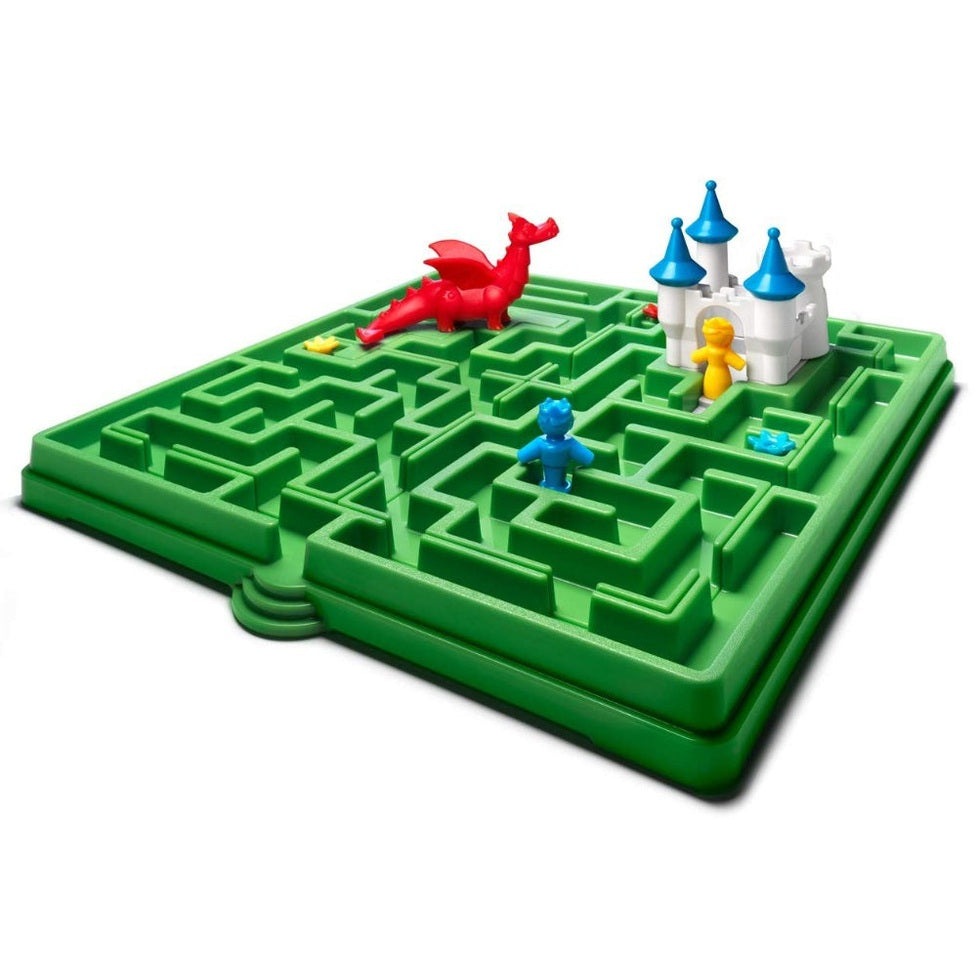 Smart Games Sleeping Beauty Deluxe green maze puzzle with castle, red dragon and blue knight figures