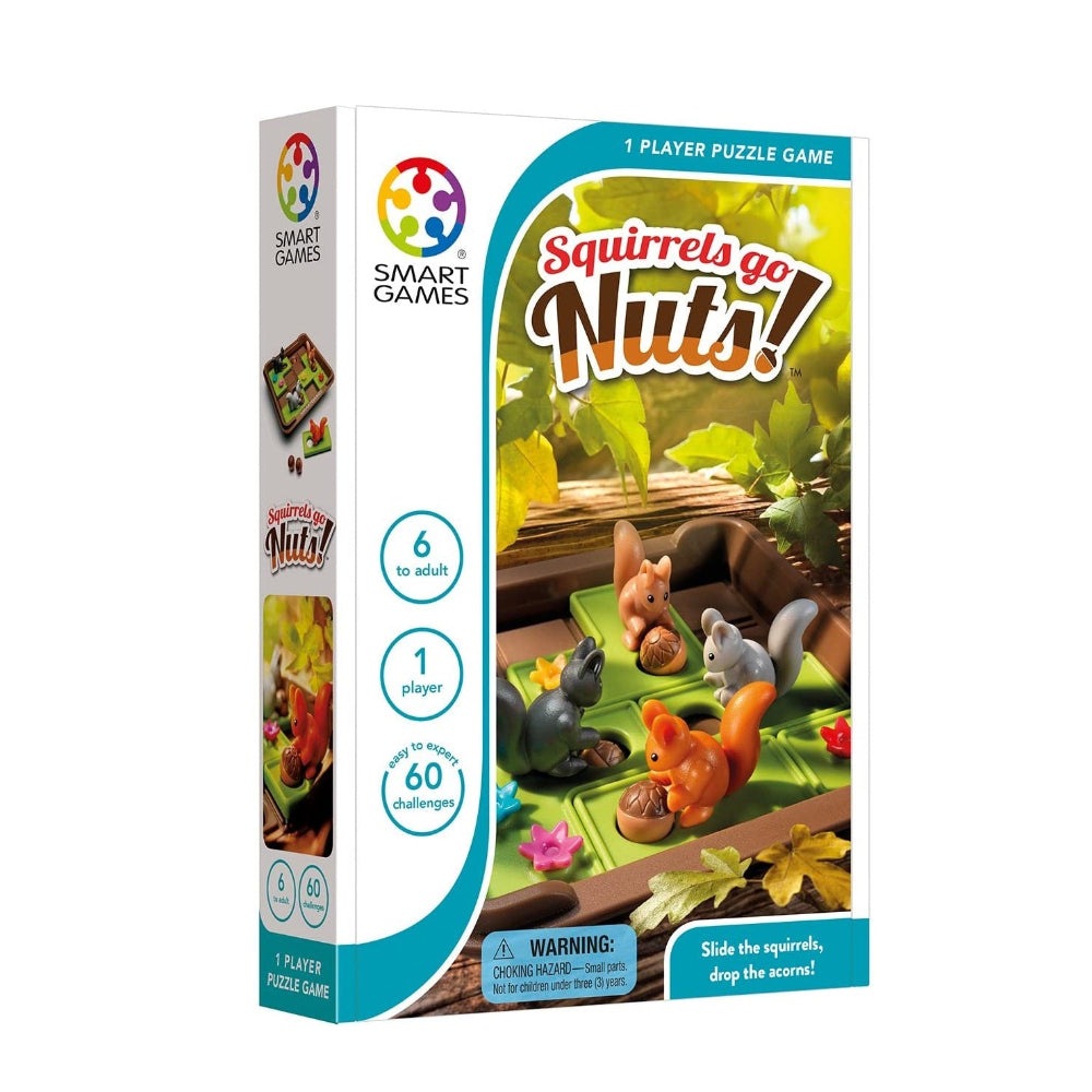 Squirrels Go Nuts puzzle game by Smart Games; 1 player, educational brain teaser for ages 6 to adult