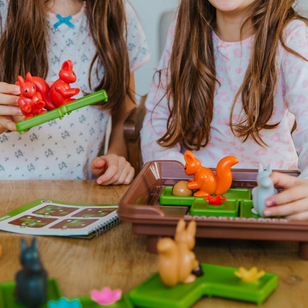 Smart Games Squirrels Go Nuts XXL educational toy with orange squirrels on a green game board