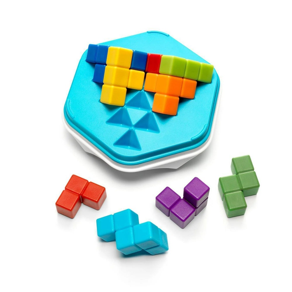 Smart Games Zig Zag Puzzler educational toy with colorful cube blocks on blue tray