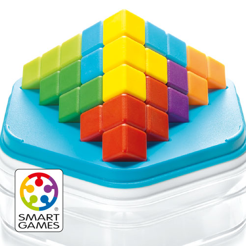 Smart Games Zig Zag Puzzler puzzle with blue base and multicolor cube blocks
