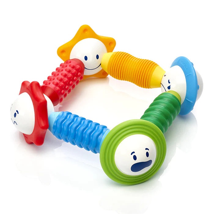 SMARTMAX My First Sounds and Senses 8-piece magnetic toy set with textured grips and smiling faces