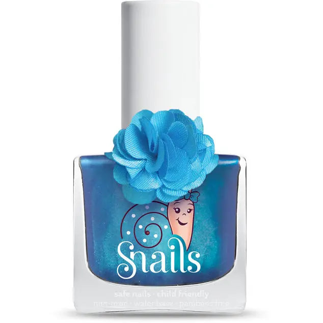 Snails Nail Polish Fleur Collection blue bottle with white cap and blue fabric flower, STORTZ TOYS