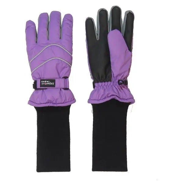 Snowstoppers Nylon Gloves Purple, a pair with black inner lining; adjustable wrist strap secures fit.