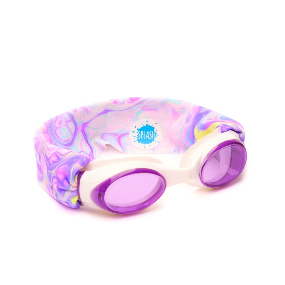 Splash Swim Goggles Pastel Swirl by SPLASH with purple lenses and white frame
