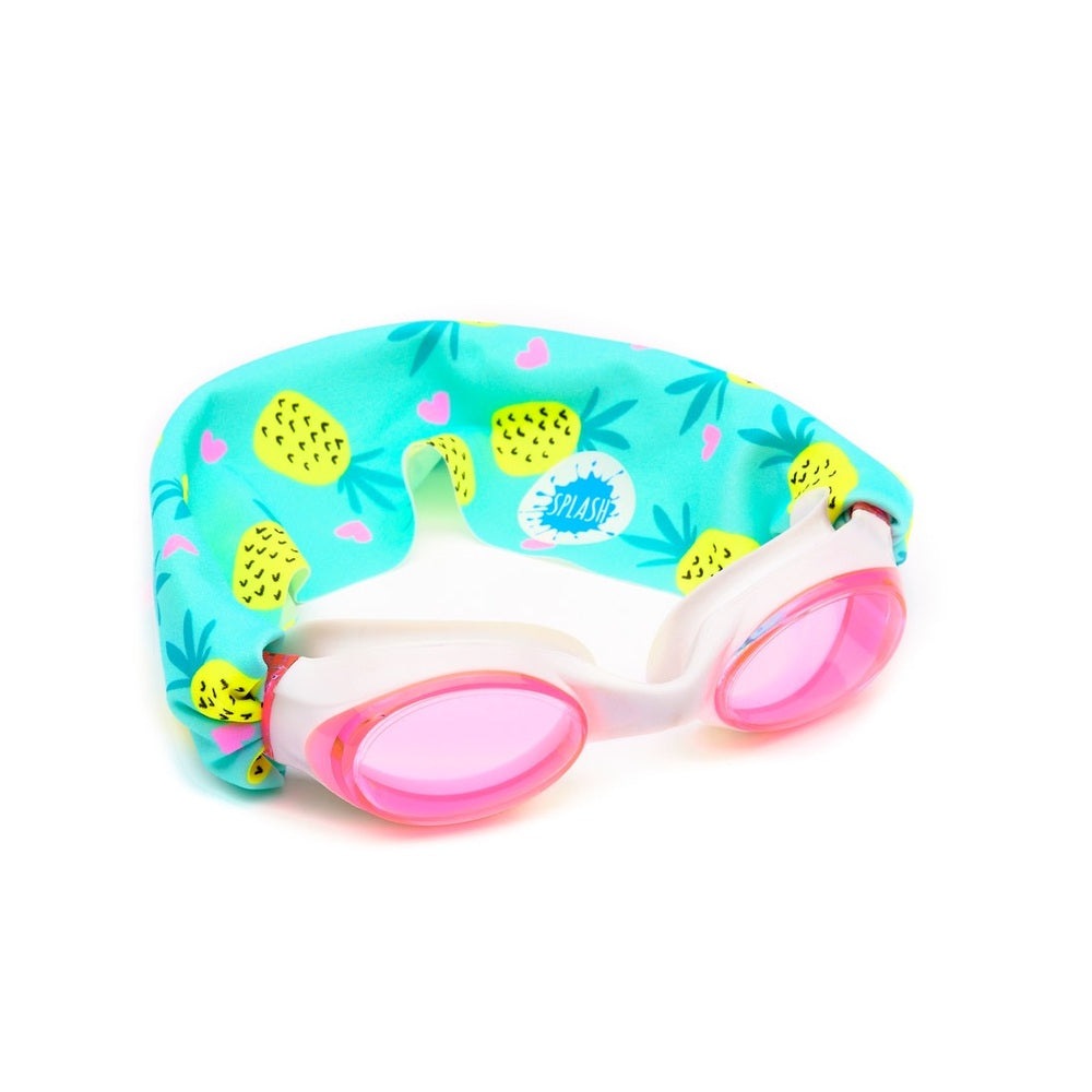 Splash Swim Goggles Pineapple Crush with pink lenses and turquoise pineapple-print strap