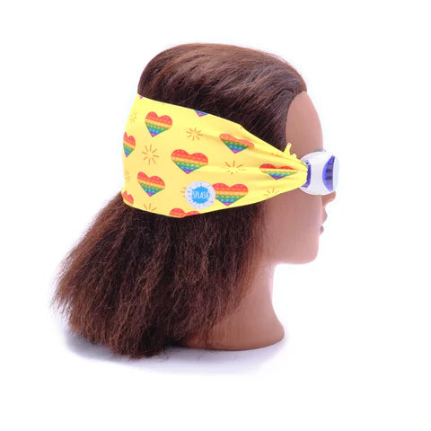 Splash Swim Goggles Rainbow Pop with yellow headband and blue goggles