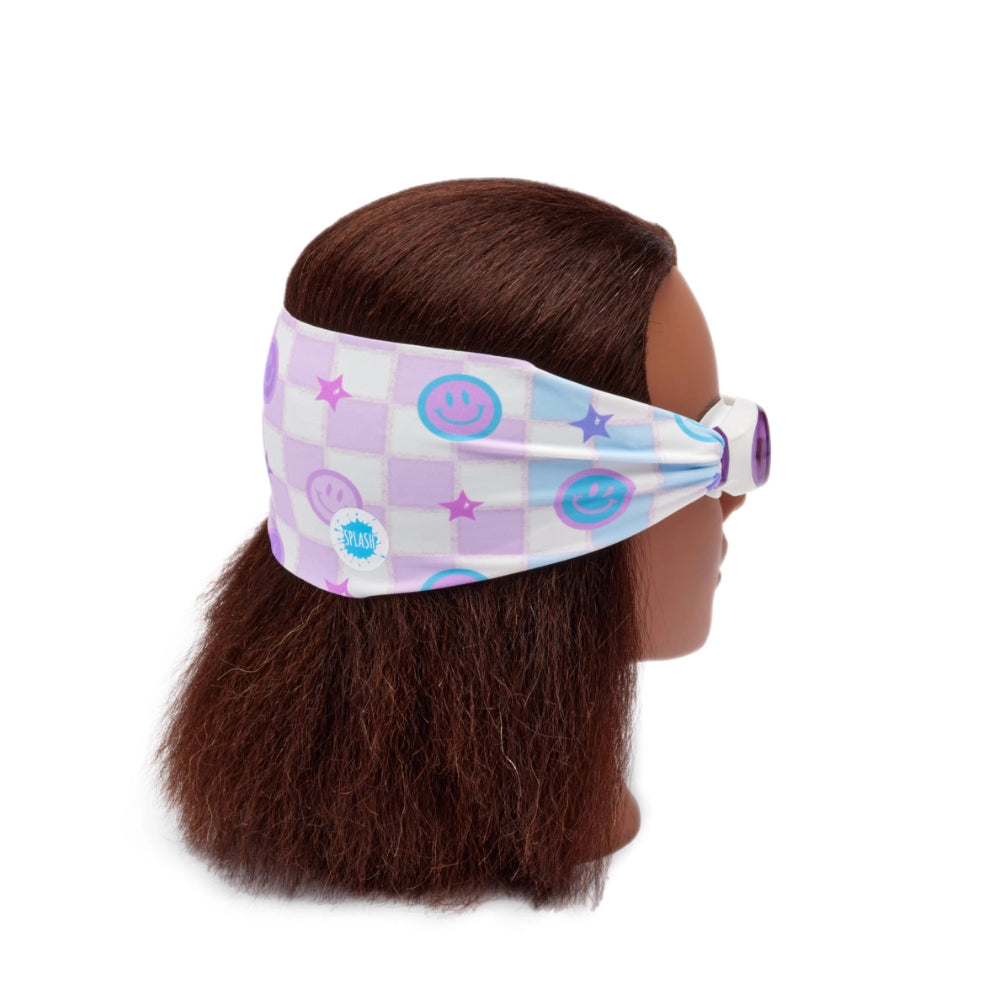 Splash Swim Goggles Smiley headband in pastel purple and blue with smiley icons - SPLASH brand