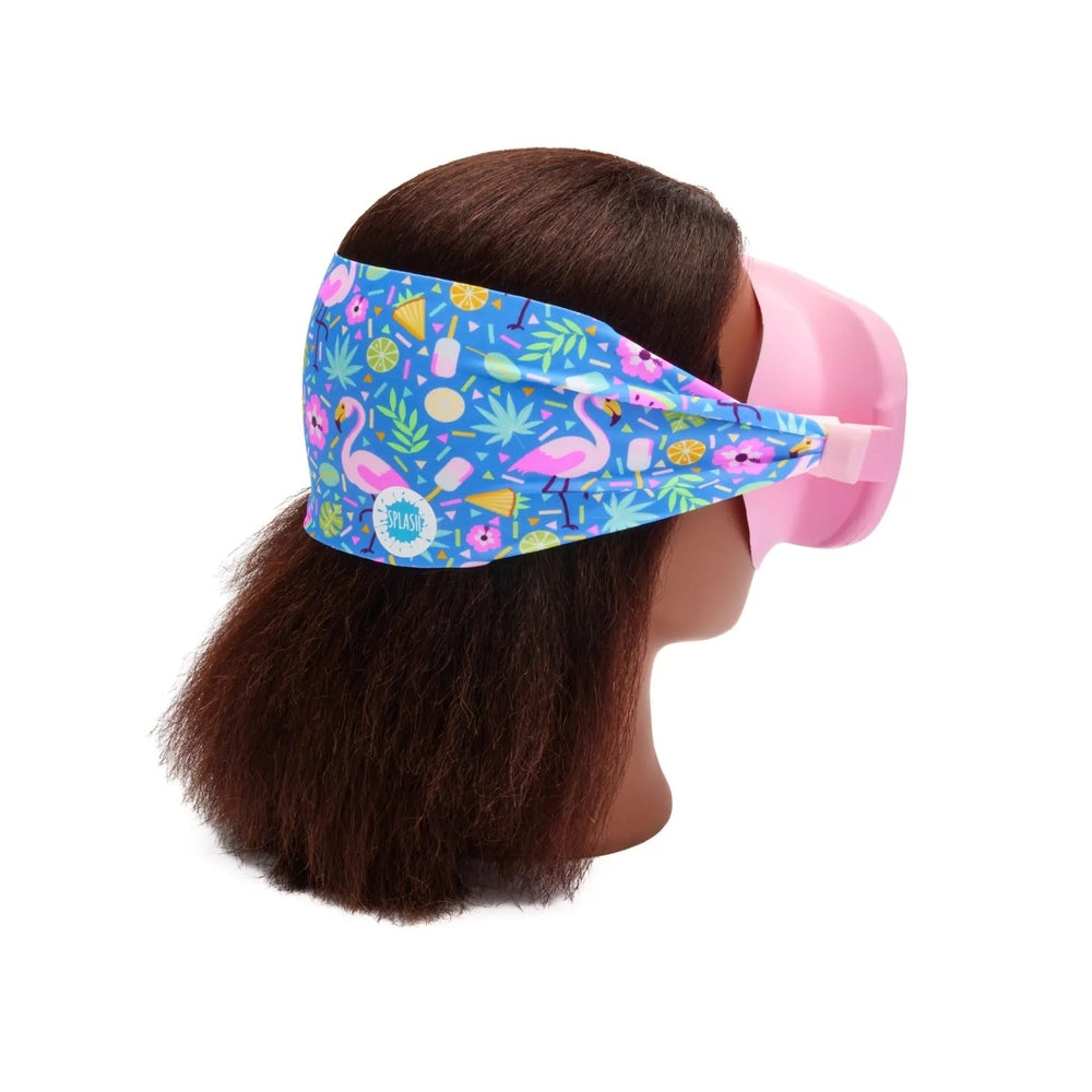 Splash Flamingo Pop Swim Mask Goggles for Adults in Blue Flamingo Print with Pink Eye Cups