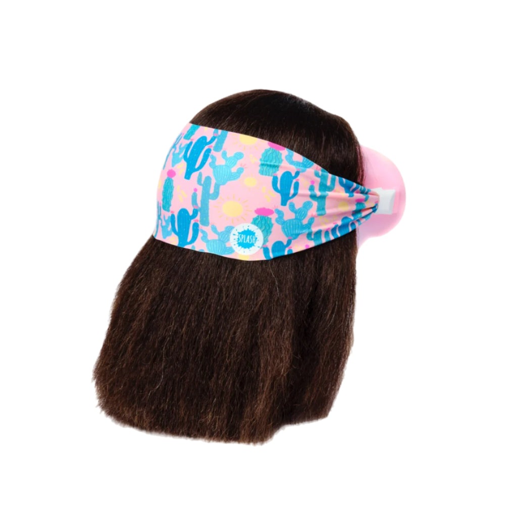 Splash Swim Goggles Mask Desert with pink cactus-print headband and Splash logo
