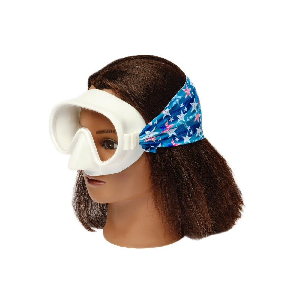 Splash Swim Mask Goggles Merica with white frame and blue star-pattern headband