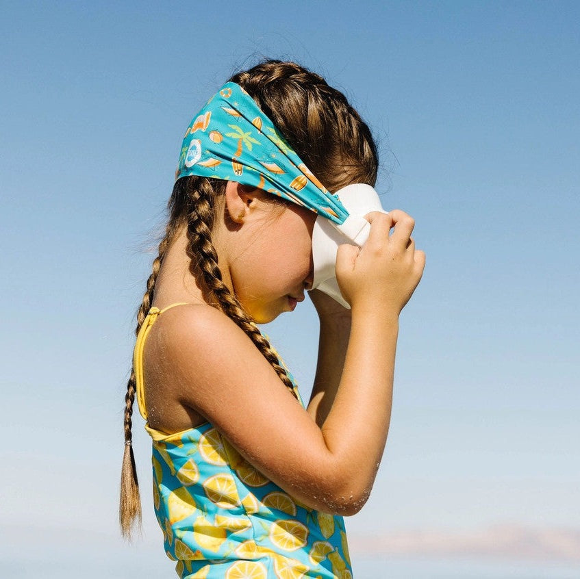 Splash Swim Goggles Surf Trip kid swim mask with turquoise lemon-print design