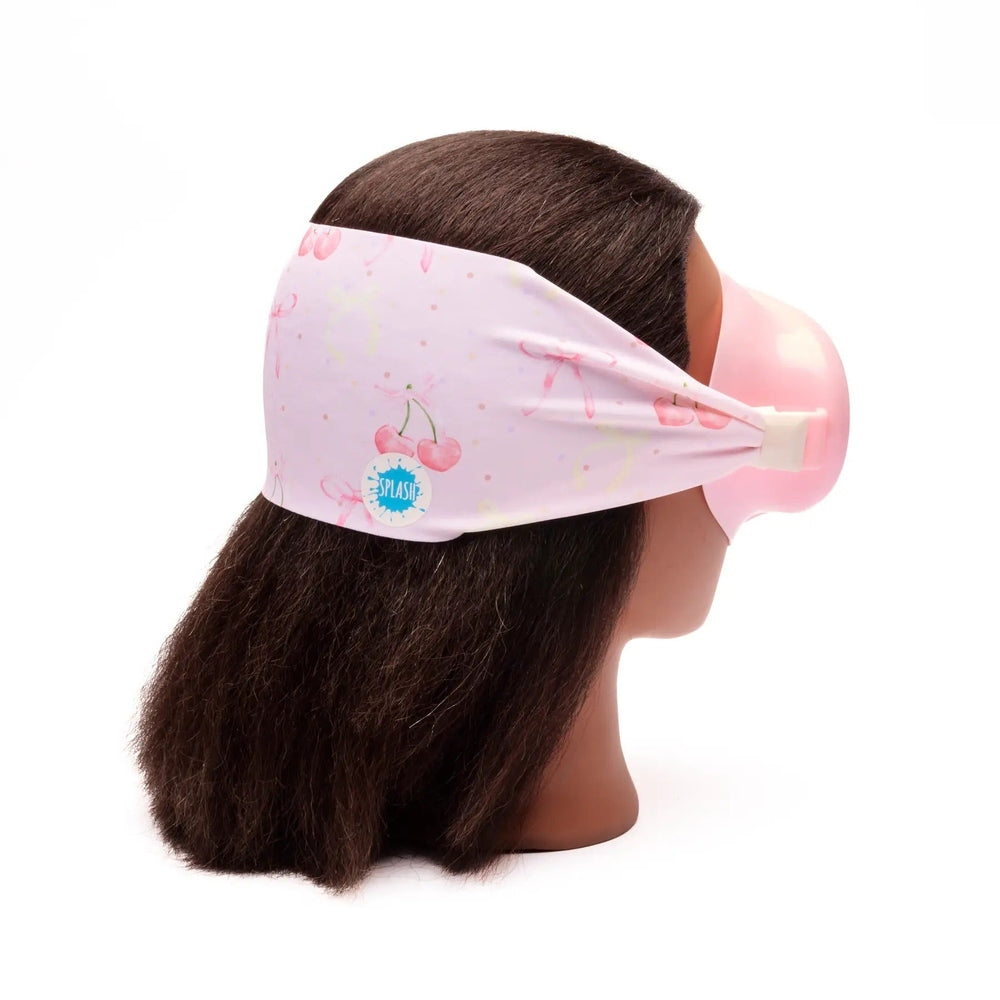 Splash Cherry Charms Swim Mask Goggles for Youth in Pink with cherry-print band
