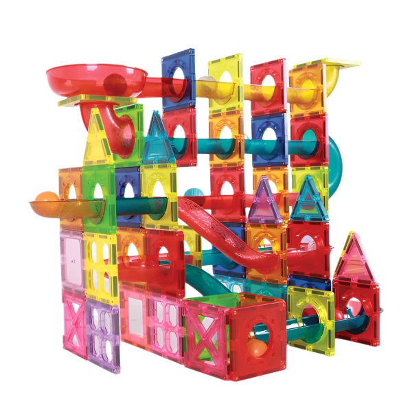 Sprout Tile Race Track magnetic tile set, 176 pieces, colorful translucent blocks with ramps and arches