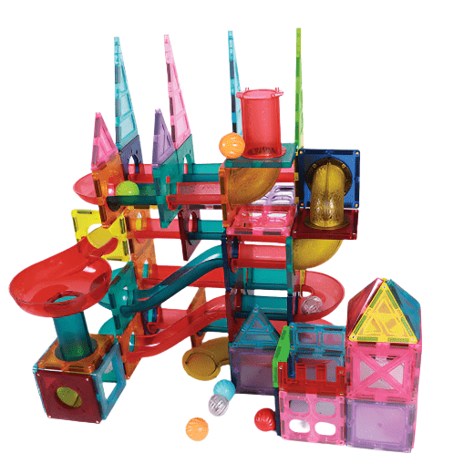 SPROUT TILE Race Track magnetic tile set, 176pcs, colorful translucent tiles with balls.