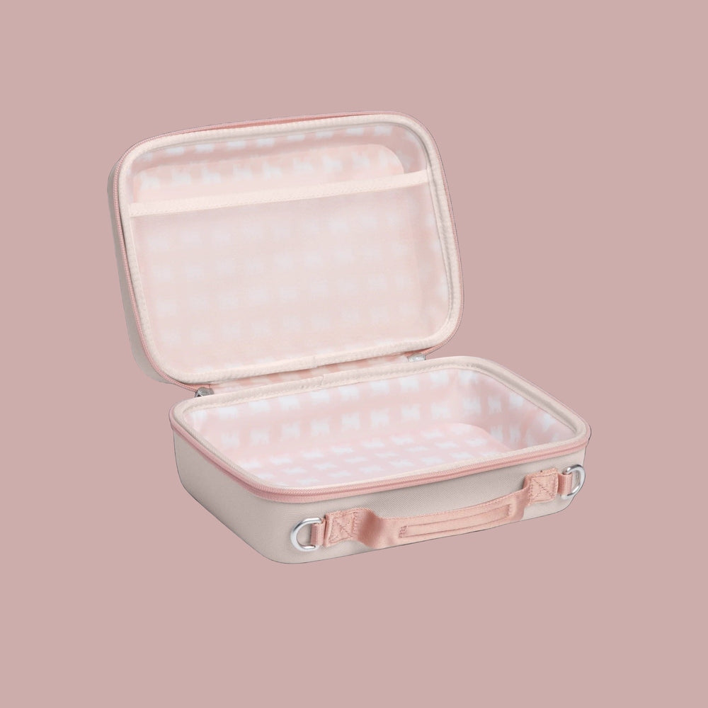 STANLEY Allday Mini Lunchbox 4.2Qt/4.0L in blush beige, open to reveal pink insulated interior and front pocket