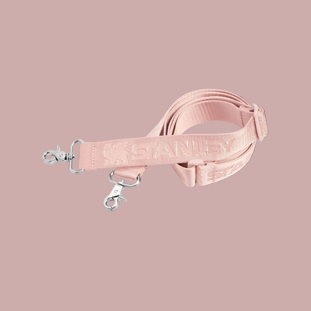Stanley Allday Mini Lunchbox strap in pink with silver metal clips securing the handle.
