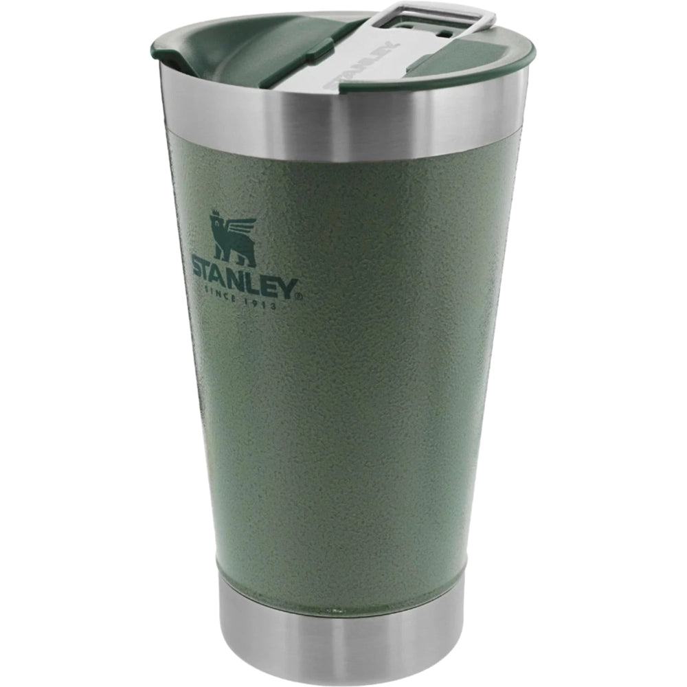 Stanley Classic Stay Chill Beer Pint 16 oz tumbler in green textured finish with stainless steel accents and a closed lid