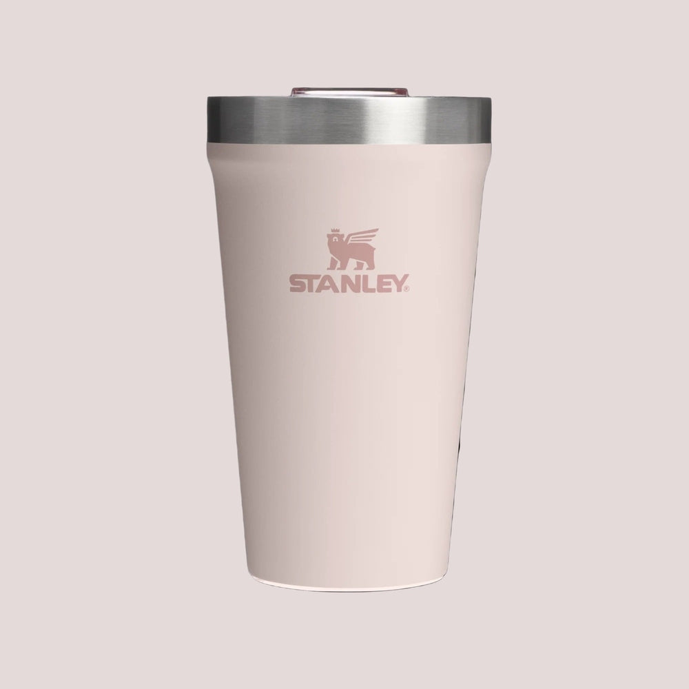 Stanley Everyday Tumbler 16oz in blush pink with stainless lid, shown upright.