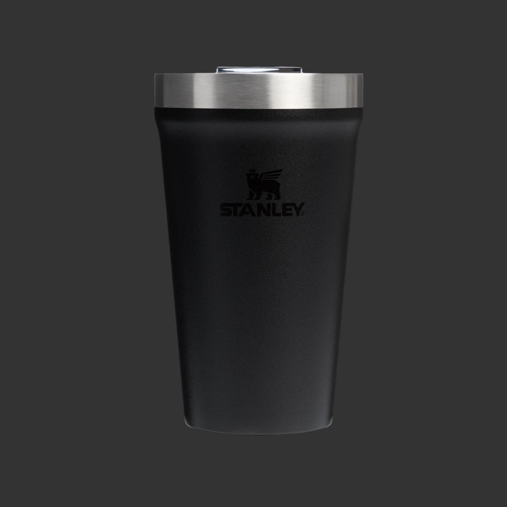 Stanley Everyday Tumbler 16oz in black with stainless steel rim and sealed lid.
