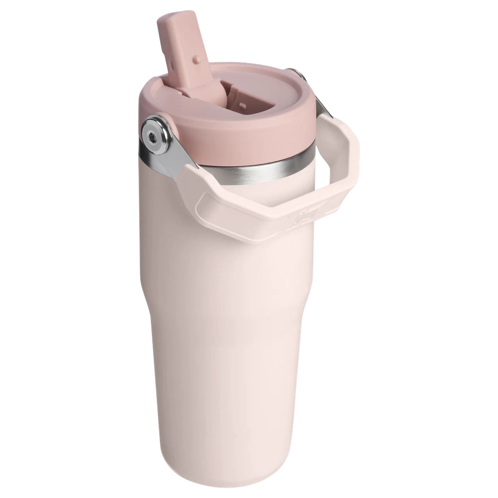 STANLEY Iceflow 2.0 Flip Straw Tumbler 14oz in blush pink, showing the flip straw lid and secure carry handle.