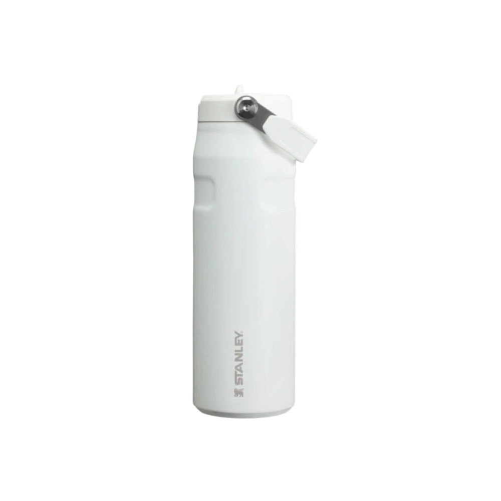 Stanley Iceflow Aerolight Flip Straw Vacuum Water Bottle 24oz, white, with flip-top straw lid snapped open.