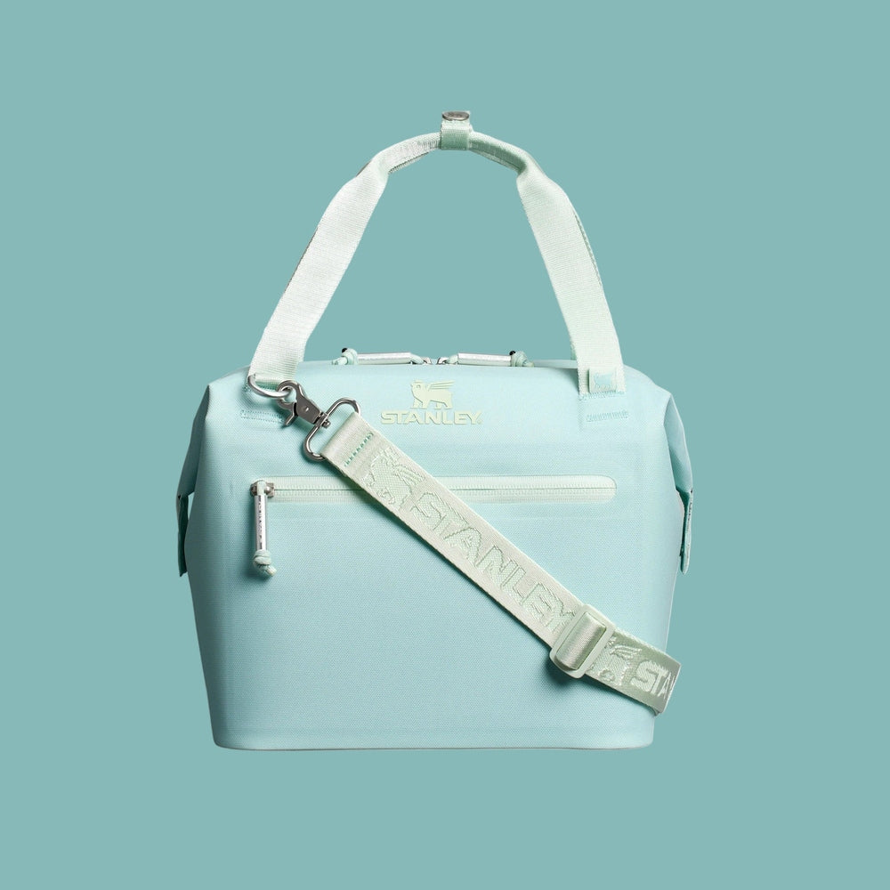 Stanley All Day Julienne Mini Cooler 7.4 Qt in light teal with white adjustable strap