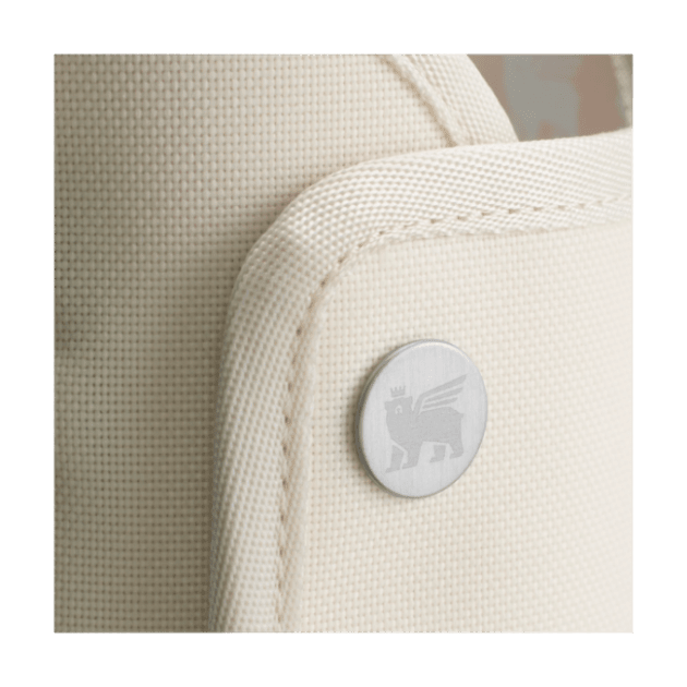 Stanley All Day Quencher Carry-All 40 oz water bottle in beige canvas carrier with silver logo button