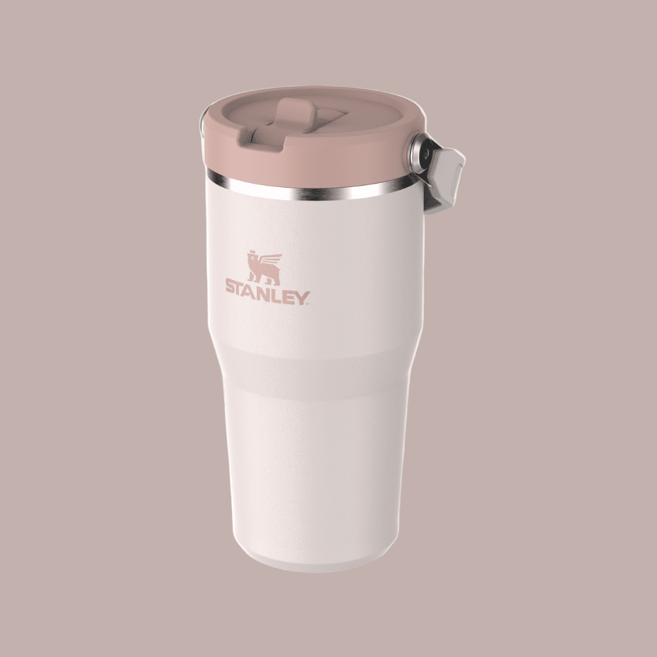 Stanley IceFlow Flip Straw 2.0 Tumbler 20 oz in pink-beige with stainless steel rim