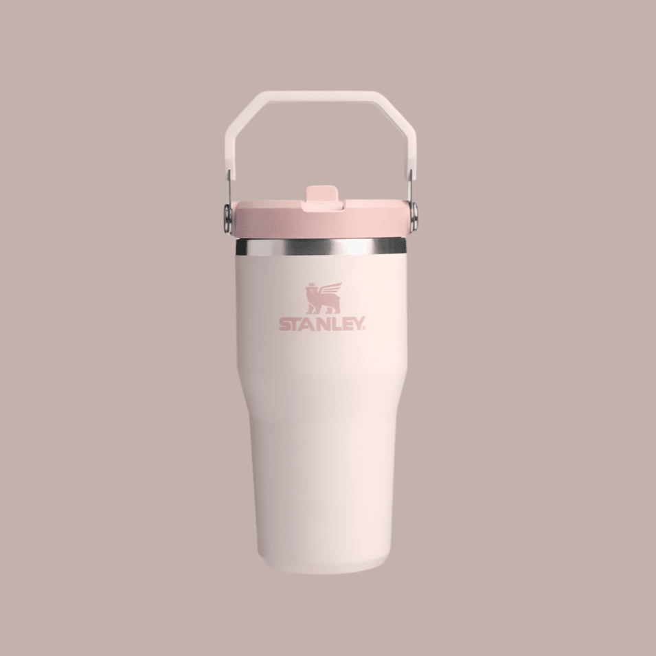 Stanley IceFlow Flip Straw 2.0 20 oz tumbler with pastel pink body, matching lid and handle.