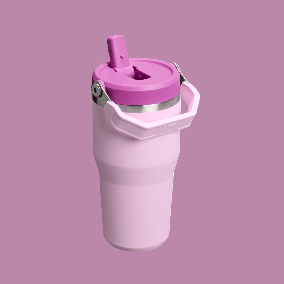 Stanley IceFlow Flip Straw 2.0 tumbler, 20 oz, pink with matching pink lid and carry handle