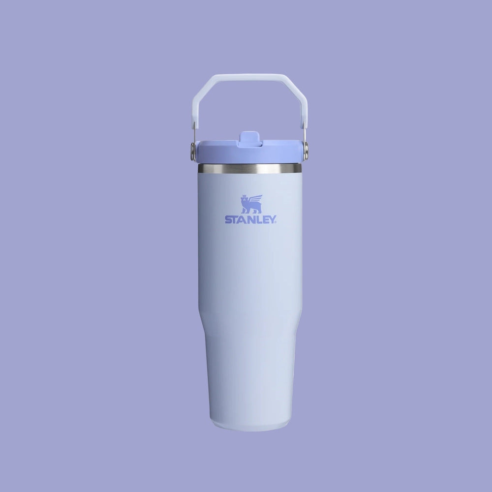 Stanley The Iceflow Flip Straw 2.0 Tumbler 30 oz, light blue, with portable handle and flip-top straw.