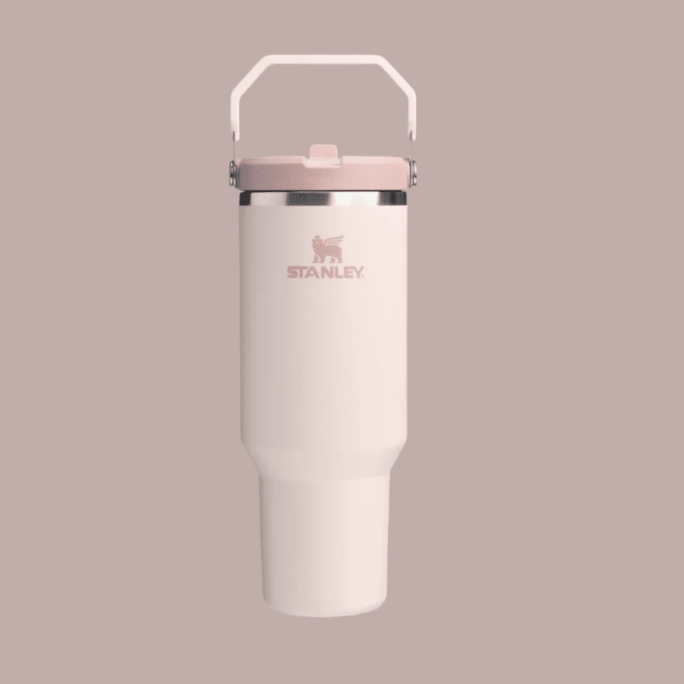 Stanley IceFlow Flip Straw 2.0 tumbler, 40 oz, pale pink with pink lid and handle