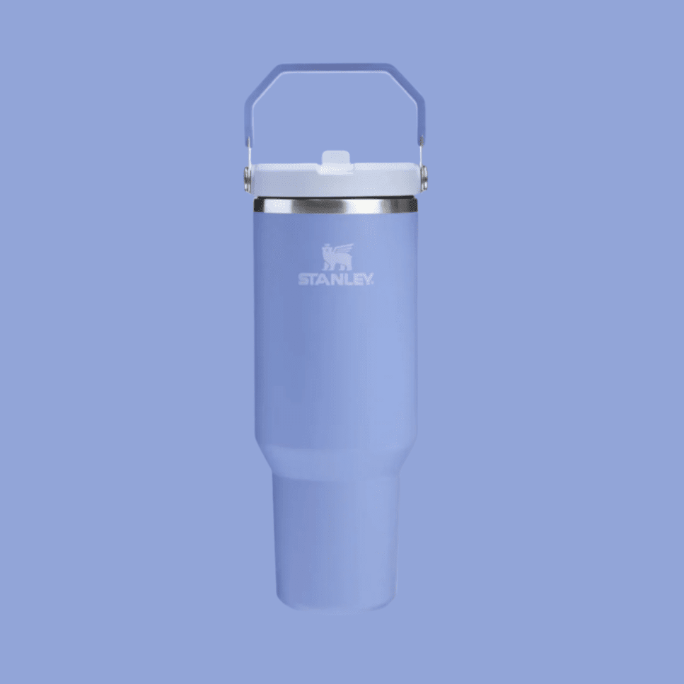 Stanley IceFlow Flip Straw 2.0 40 oz tumbler in light blue with white lid and handle