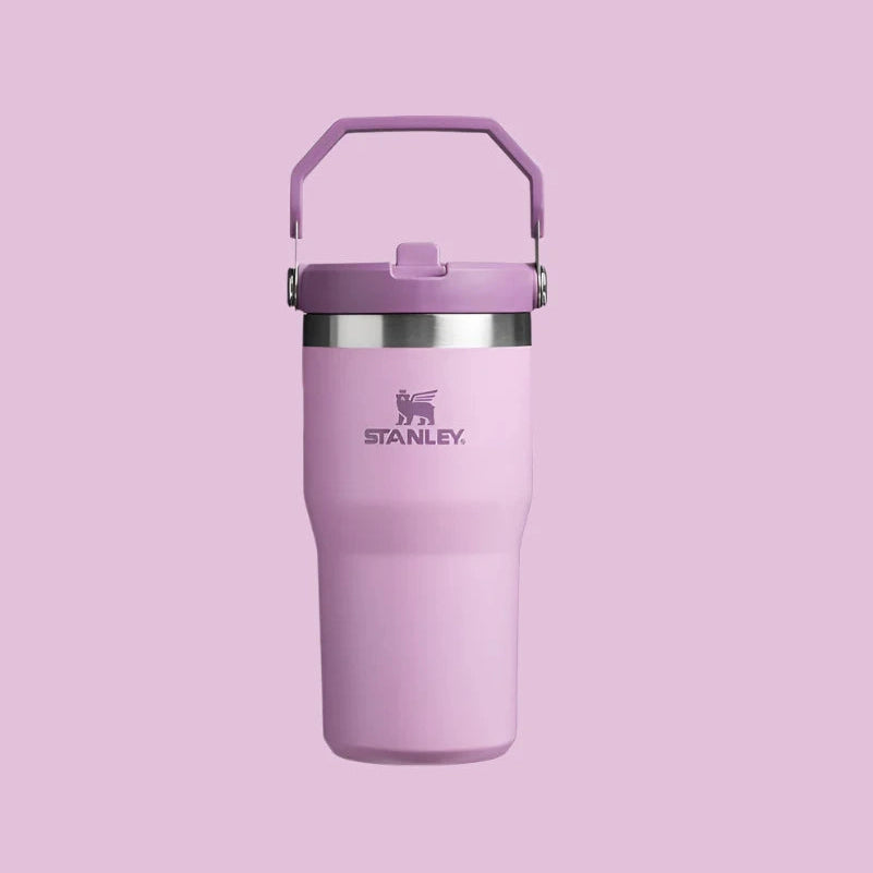 Stanley IceFlow Flip Straw Tumbler 20 oz, pink with carry handle and metal rim