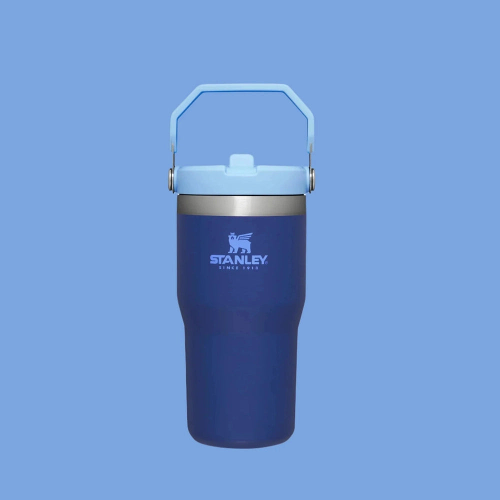 Stanley IceFlow Flip Straw Tumbler 20 oz in blue with light-blue lid and built-in handle
